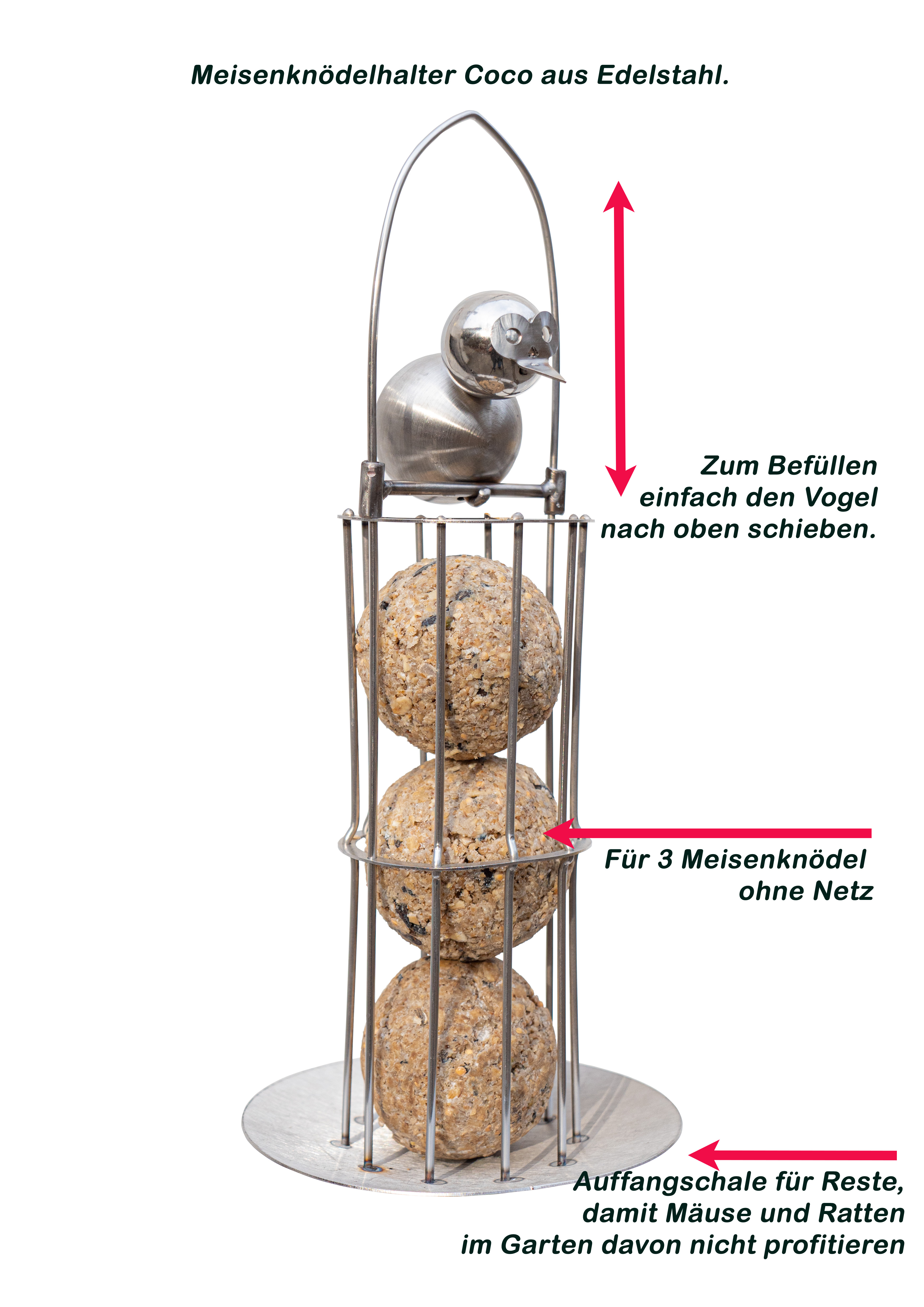 Meisenknödelhalter aus Edelstahl. Rostfrei wetterfest.3er-Meisenknödel Halter meesje knoedelhouder